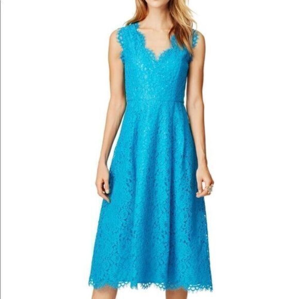 SHOSHANA CINDY Midi Dress Blue Lace Sleeveless